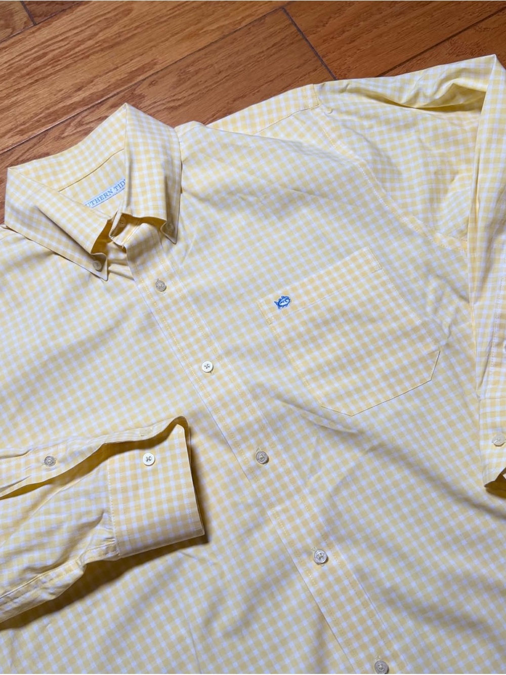 Southern Tide Yellow and White Gingham Long-Sleeve Shirt